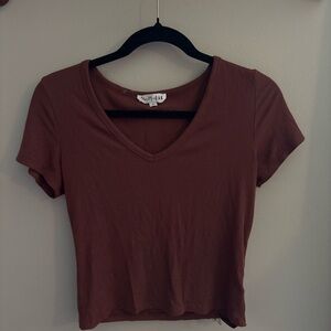 Olive & Oak Mauve-Brown V-Neck Short Sleeve Tee